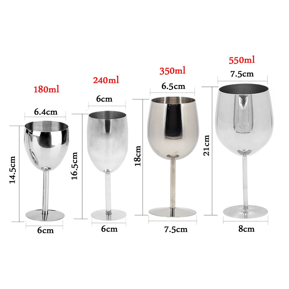 2Pcs Classical Wine Glasses Stainless Steel 18/8 Champagne Glasses