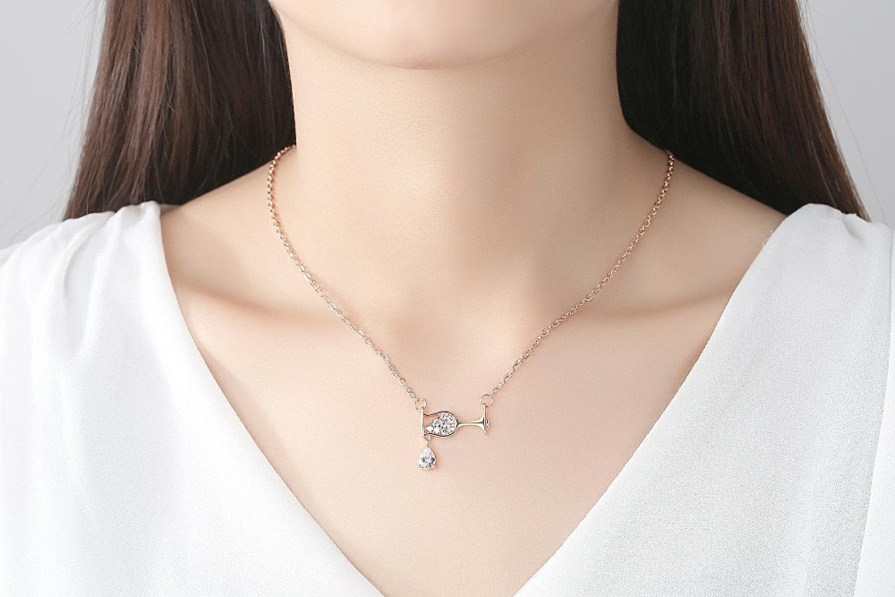 Drop Crystal Zircon Wine Glass Pendant Women Necklace