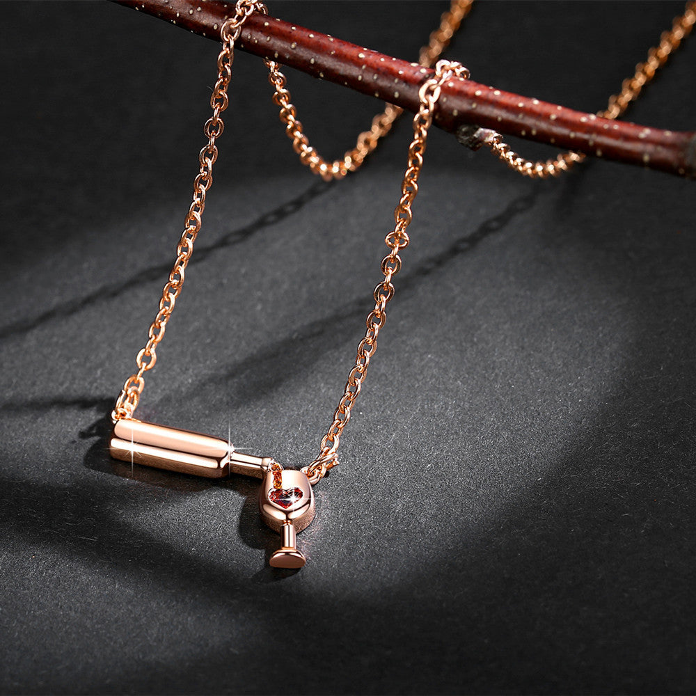 Silver Rose Gold Wine Glass Pendant Necklace for Women