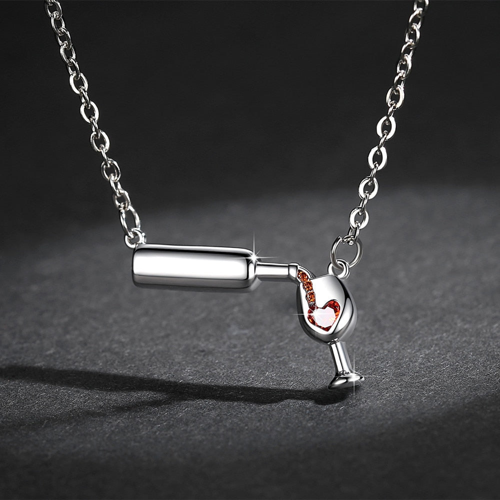 Silver Rose Gold Wine Glass Pendant Necklace for Women