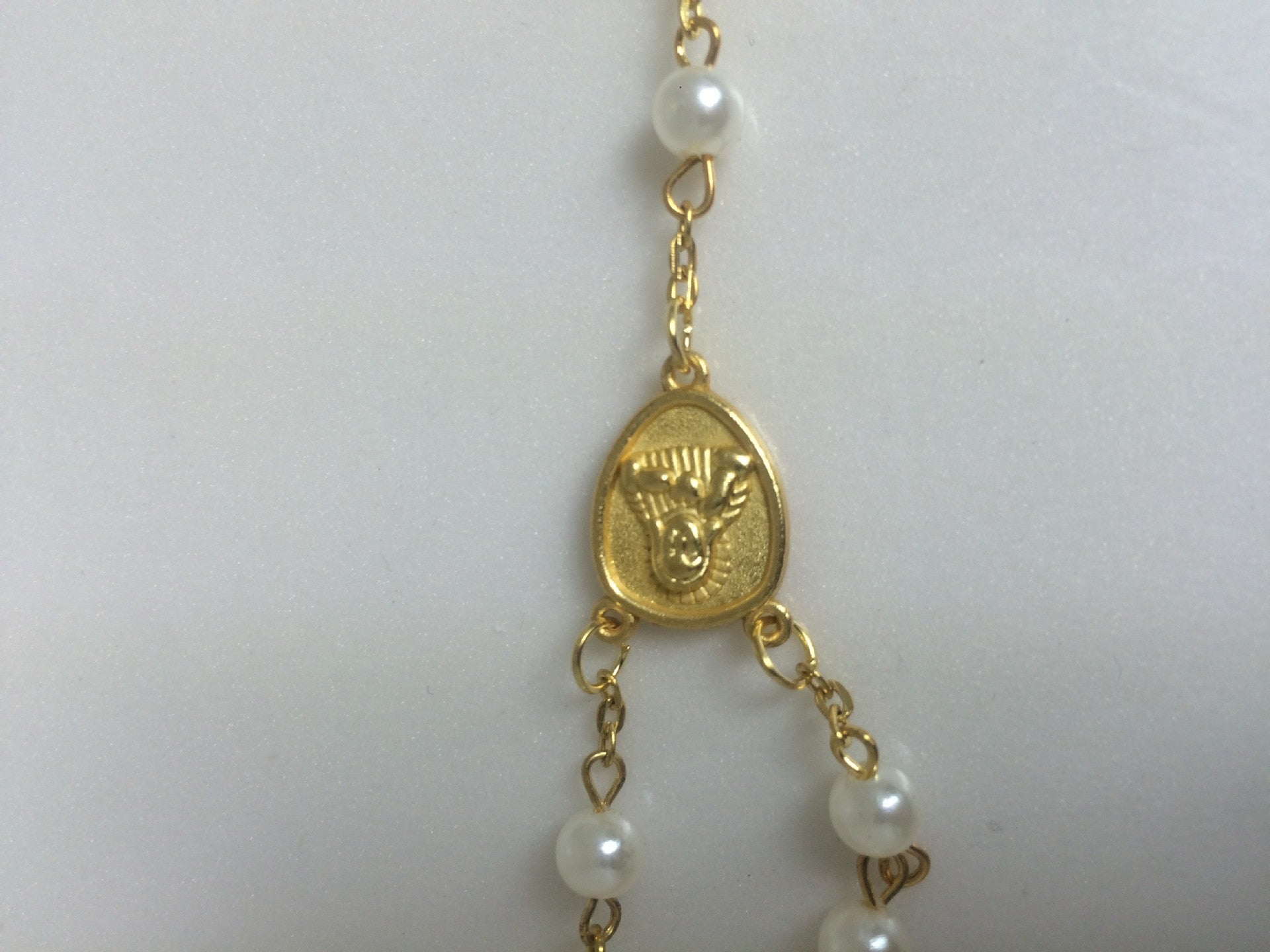 Catholic White Imitation Pearl Cross Necklace
