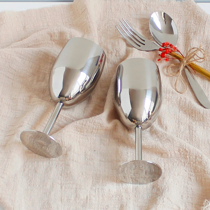 2Pcs Classical Wine Glasses Stainless Steel 18/8 Champagne Glasses