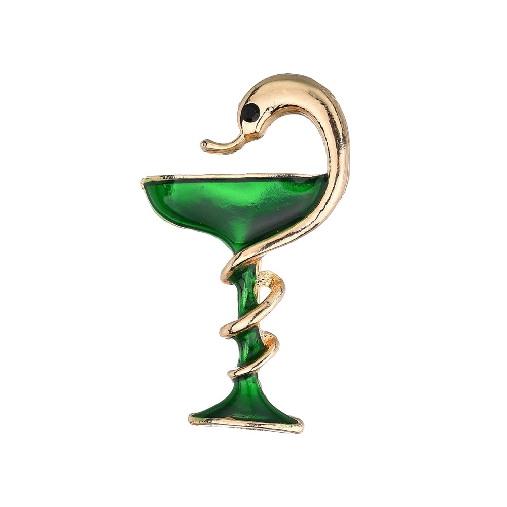 Terreau Kathy Green Paint Wine Glass Snake Brooch