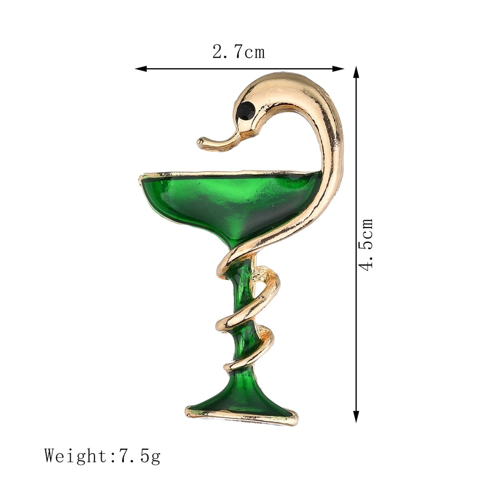 Terreau Kathy Green Paint Wine Glass Snake Brooch
