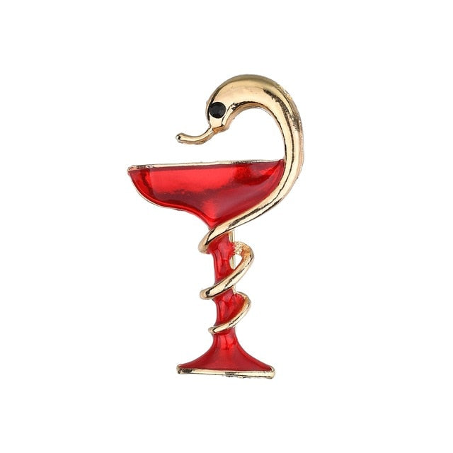 Terreau Kathy Green Paint Wine Glass Snake Brooch