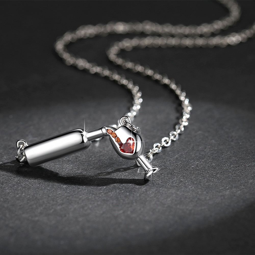 Silver Rose Gold Wine Glass Pendant Necklace for Women