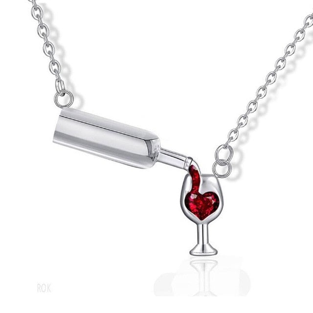 Silver Rose Gold Wine Glass Pendant Necklace for Women