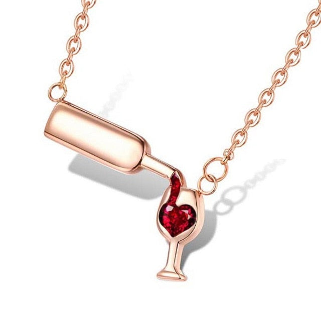 Silver Rose Gold Wine Glass Pendant Necklace for Women