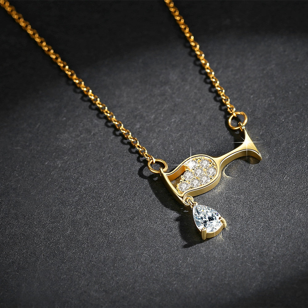 Drop Crystal Zircon Wine Glass Pendant Women Necklace