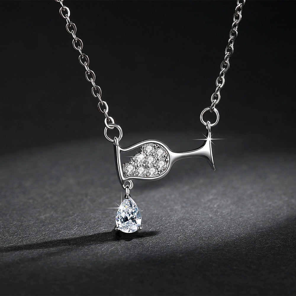 Drop Crystal Zircon Wine Glass Pendant Women Necklace