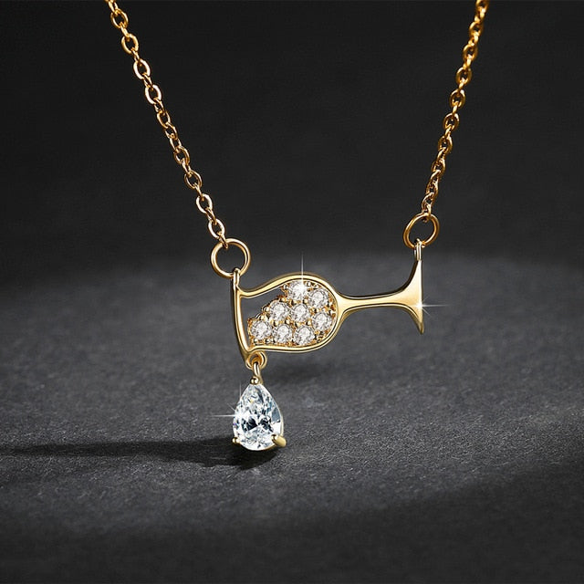 Drop Crystal Zircon Wine Glass Pendant Women Necklace