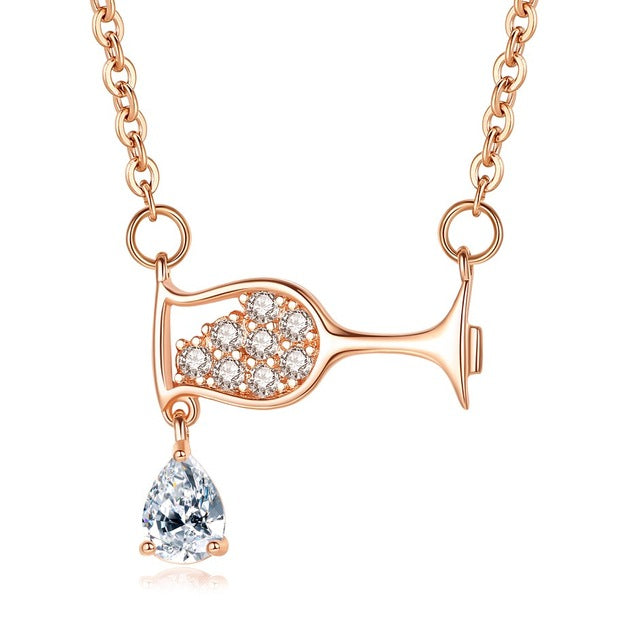 Drop Crystal Zircon Wine Glass Pendant Women Necklace