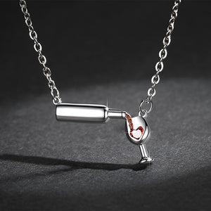 Silver Rose Gold  Wine Glass Pendant Necklace for Women