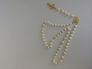 Catholic White Imitation Pearl Cross Necklace