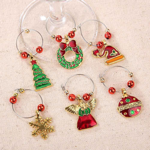 6Pcs/lot Christmas Wine Glass Decoration Charms