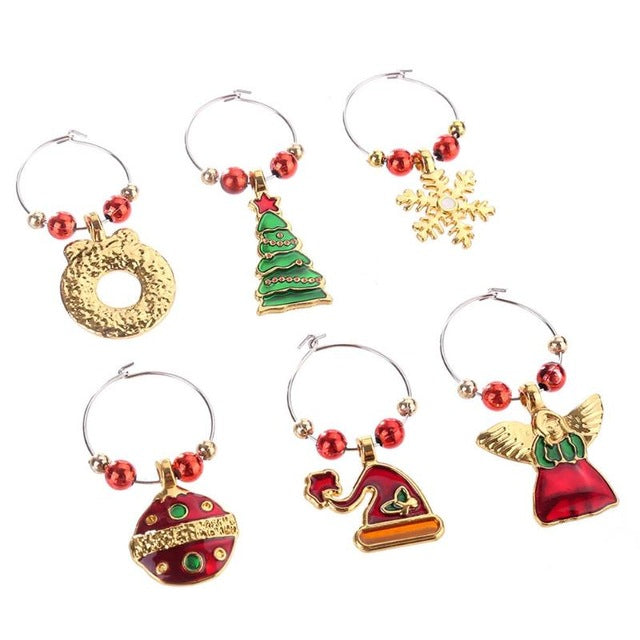6Pcs/lot Christmas Wine Glass Decoration Charms