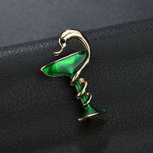 Load image into Gallery viewer, Terreau Kathy Green Paint Wine Glass Snake Brooch