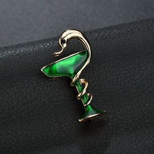 Terreau Kathy Green Paint Wine Glass Snake Brooch