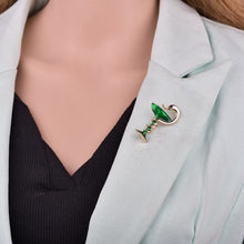 Load image into Gallery viewer, Terreau Kathy Green Paint Wine Glass Snake Brooch