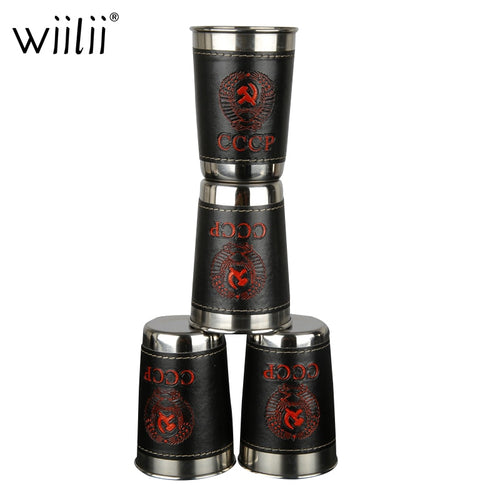 4Pcs 170ml Drinking Glass Stainless Steel Shot Glasses