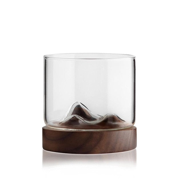 Mountain Whiskey Glass with Wooden Base Rocks Beer Set