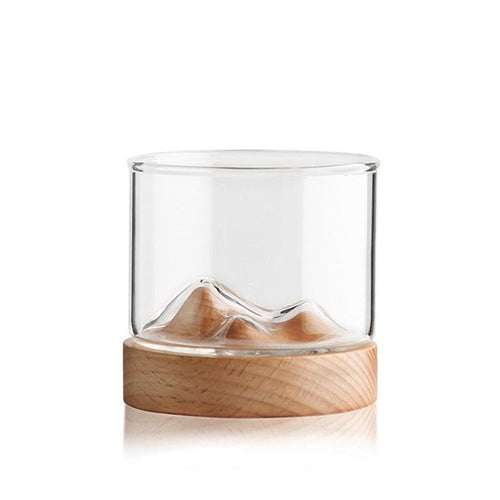 Mountain Whiskey Glass with Wooden Base Rocks Beer Set