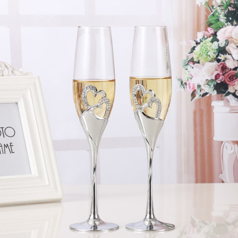 2 PCS /Set Crystal Wedding Toasting Champagne Flutes Glasses