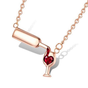 Silver Rose Gold  Wine Glass Pendant Necklace for Women